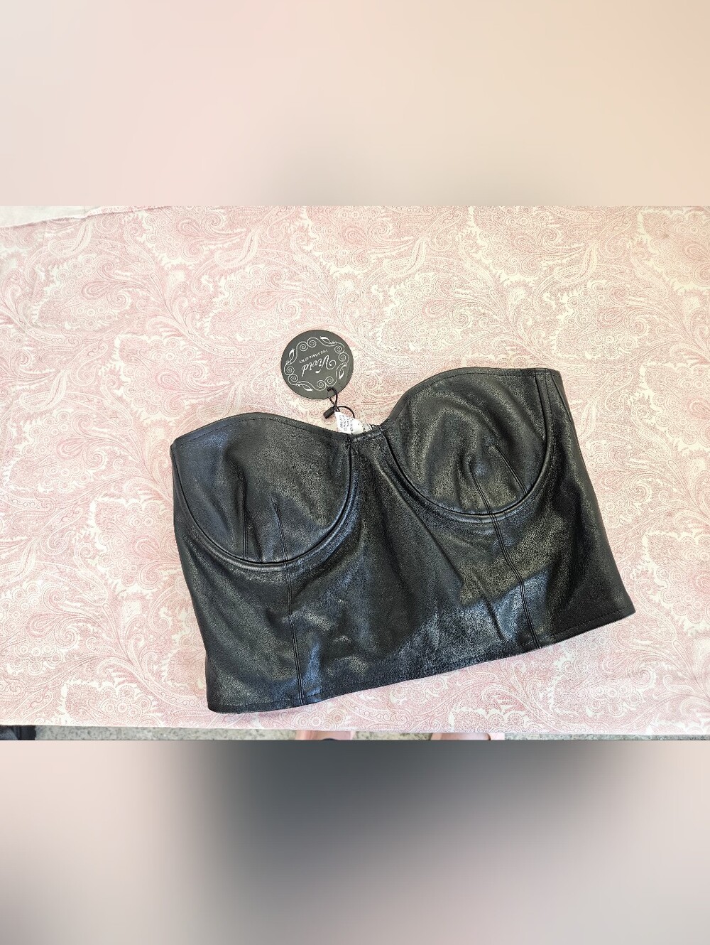 Faux Leather Black Bustier Top - Women's Strapless Crop